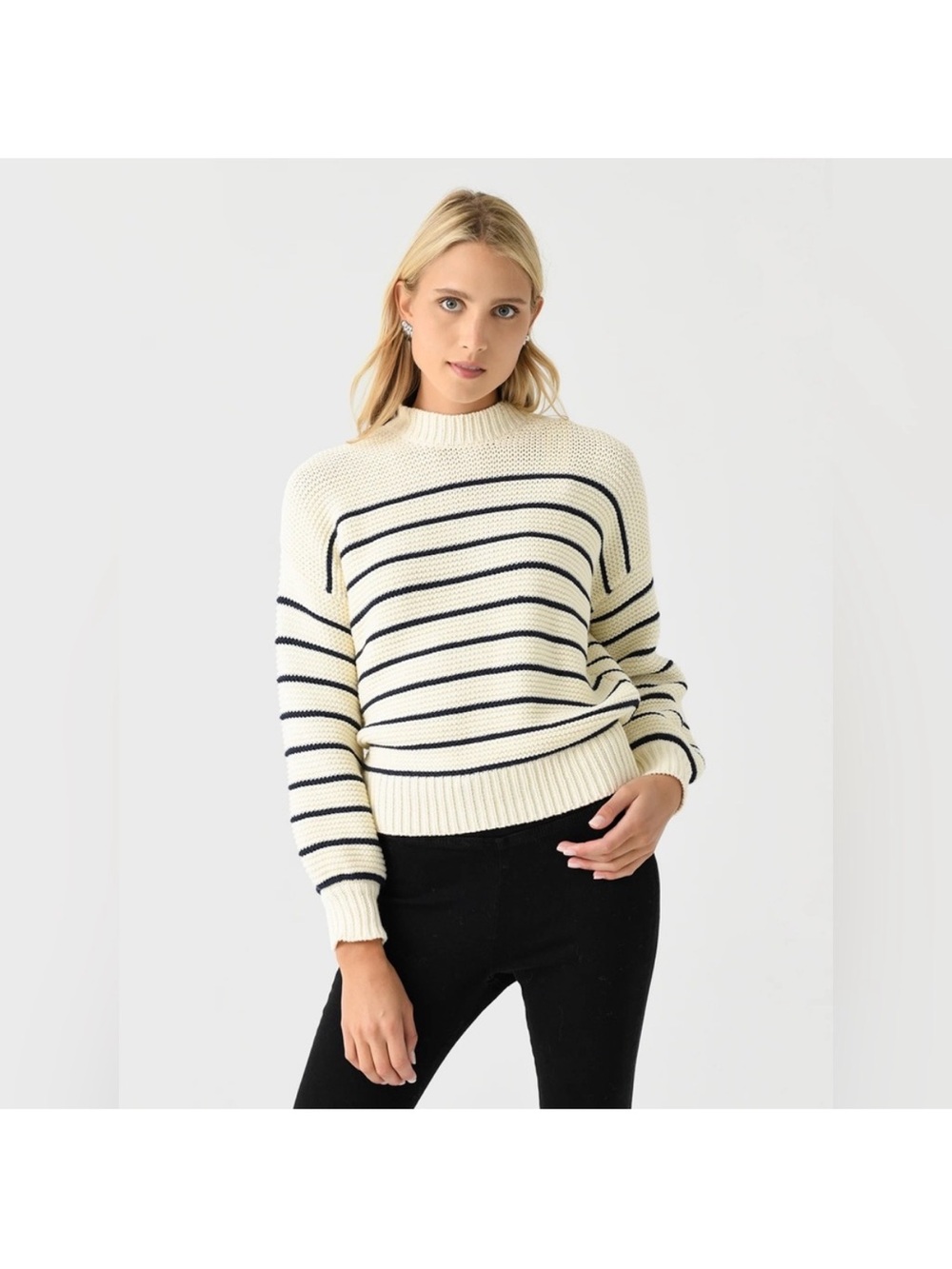Alex Mill Button-Back striped cream Crewneck Sweater cardigan chunky knit